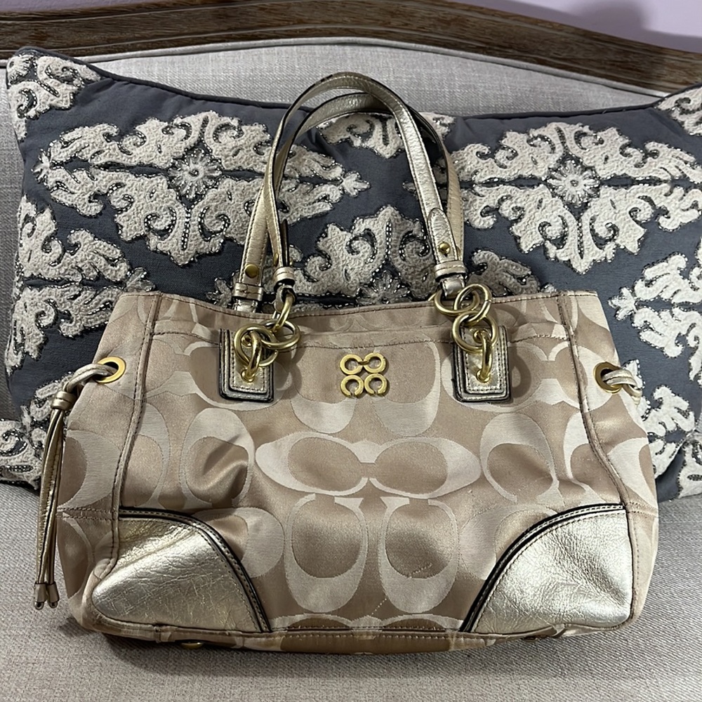 Coach Gold Metallic Colette Signature Canvas Shoulder Bag - Picture 16 of 16